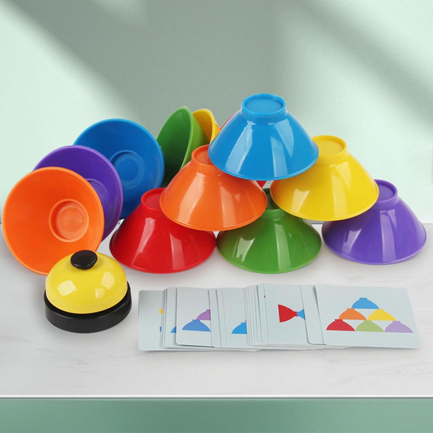 imageJouet empiler pour Jouet Bol empilable Jouet empilable Arcen Jouet sensoriel pour activits dapprentissage prscolaire 6 Bols empilables avec Cloche 25 Cartes Jeu de Puzzle Jouet de Je