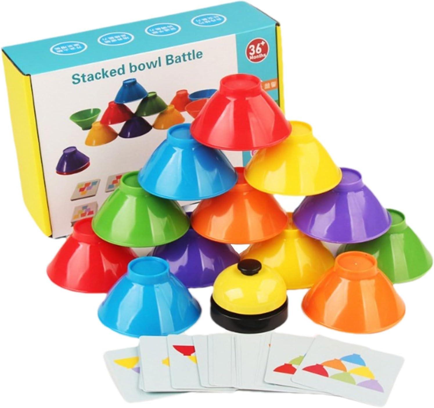 imageJouet empiler pour Jouet Bol empilable Jouet empilable Arcen Jouet sensoriel pour activits dapprentissage prscolaire 6 Bols empilables avec Cloche 25 Cartes Jeu de Puzzle Jouet de Je