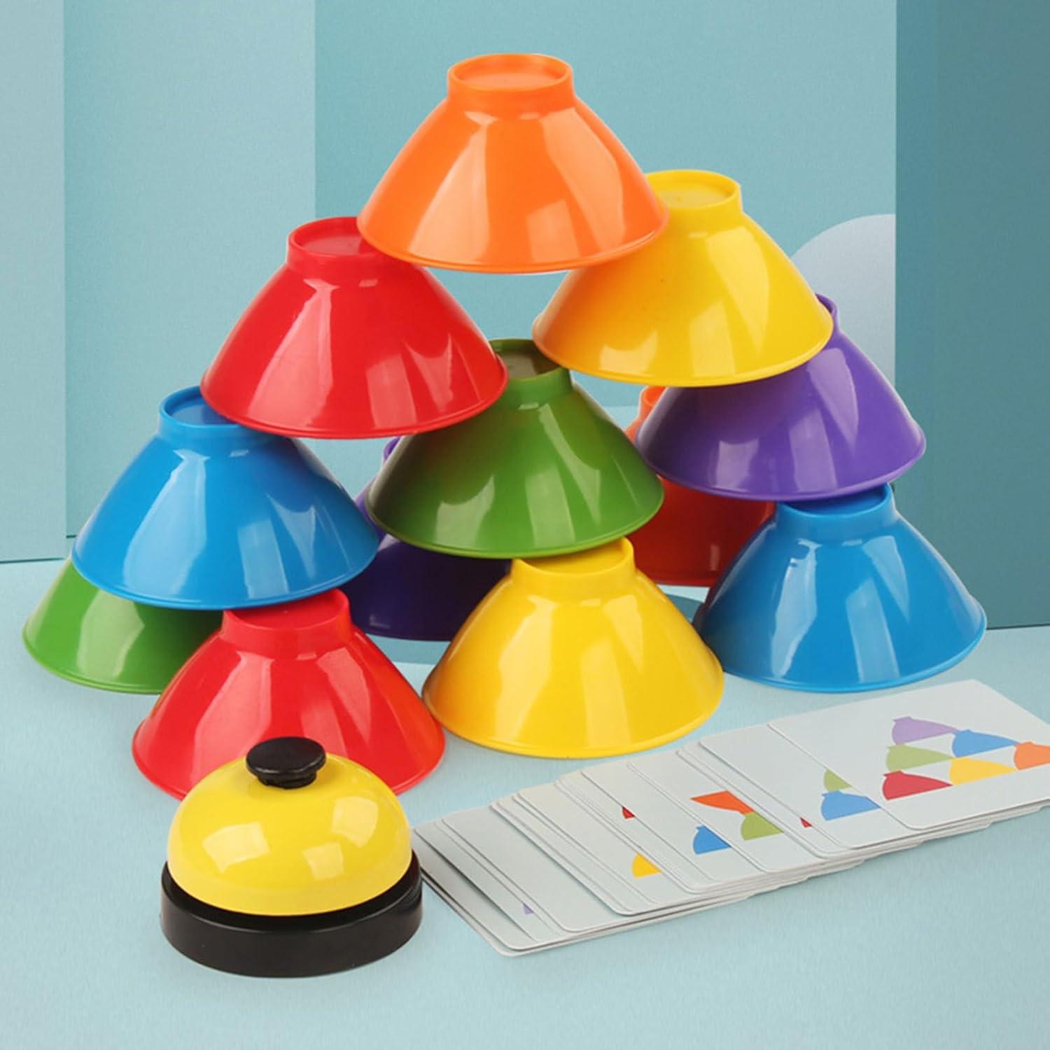 imageJouet empiler pour Jouet Bol empilable Jouet empilable Arcen Jouet sensoriel pour activits dapprentissage prscolaire 6 Bols empilables avec Cloche 25 Cartes Jeu de Puzzle Jouet de Je