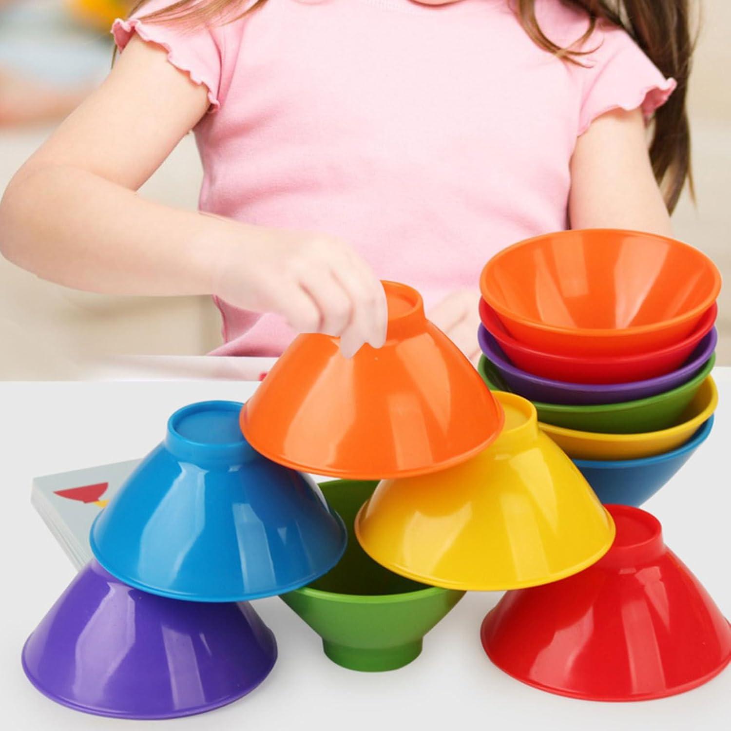 imageJouet empiler pour Jouet Bol empilable Jouet empilable Arcen Jouet sensoriel pour activits dapprentissage prscolaire 6 Bols empilables avec Cloche 25 Cartes Jeu de Puzzle Jouet de Je
