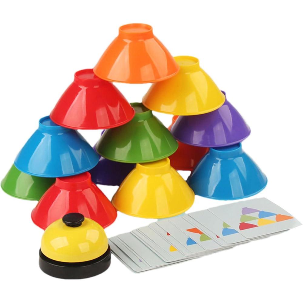 imageJouet empiler pour Jouet Bol empilable Jouet empilable Arcen Jouet sensoriel pour activits dapprentissage prscolaire 6 Bols empilables avec Cloche 25 Cartes Jeu de Puzzle Jouet de Je
