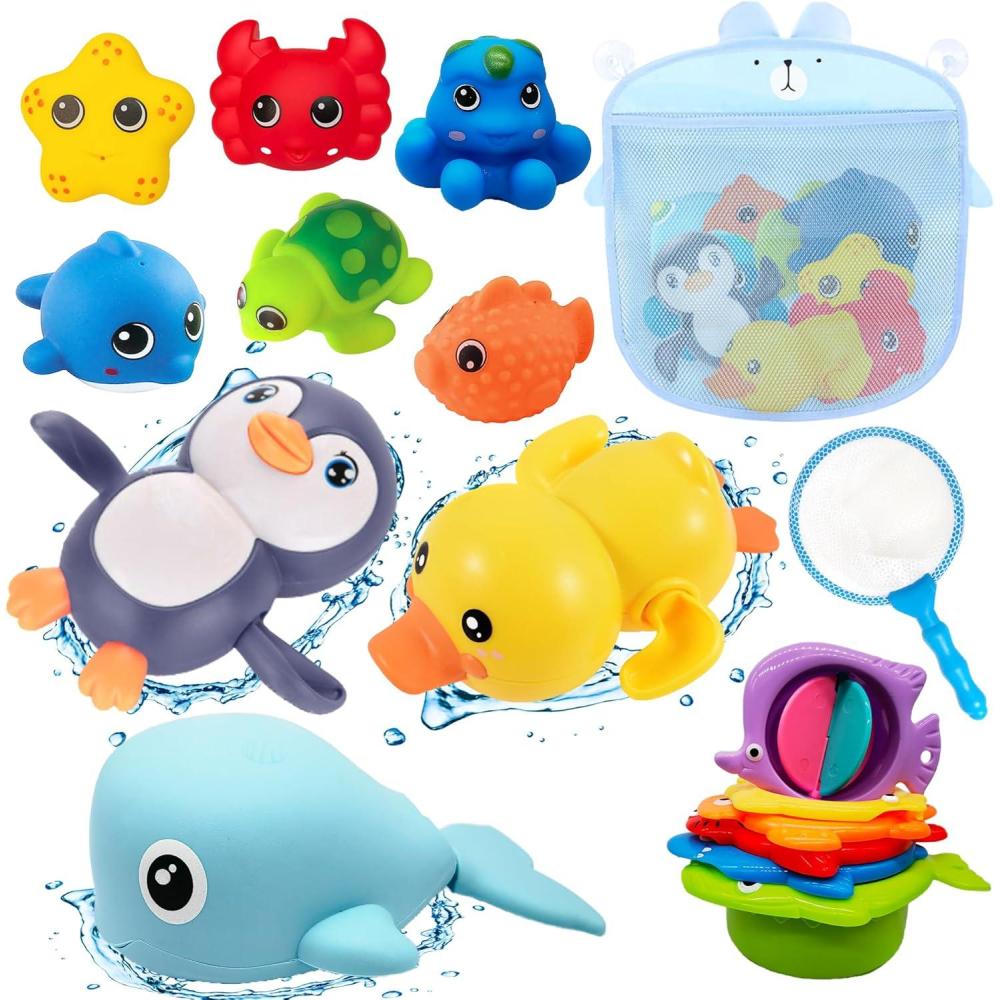 imageJouets de Bain Bbs 17 Pices Jouet de Bain Set avec Whale Canard Pingouin Pieuvre toile de mer etc Animaux Jouets Flottants pour Bbs Enfant 1 2 3 4 5 Ans