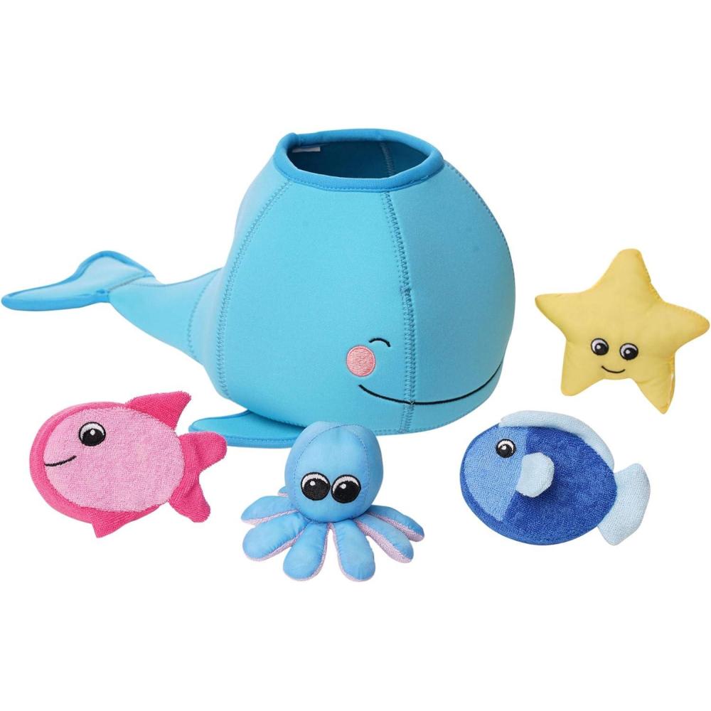 imageManhattan Toy Noprne Baleine 5 pices Flottant Spill n Fill Jouet de Bain avec ponges schage Rapide et Jouet Squirt