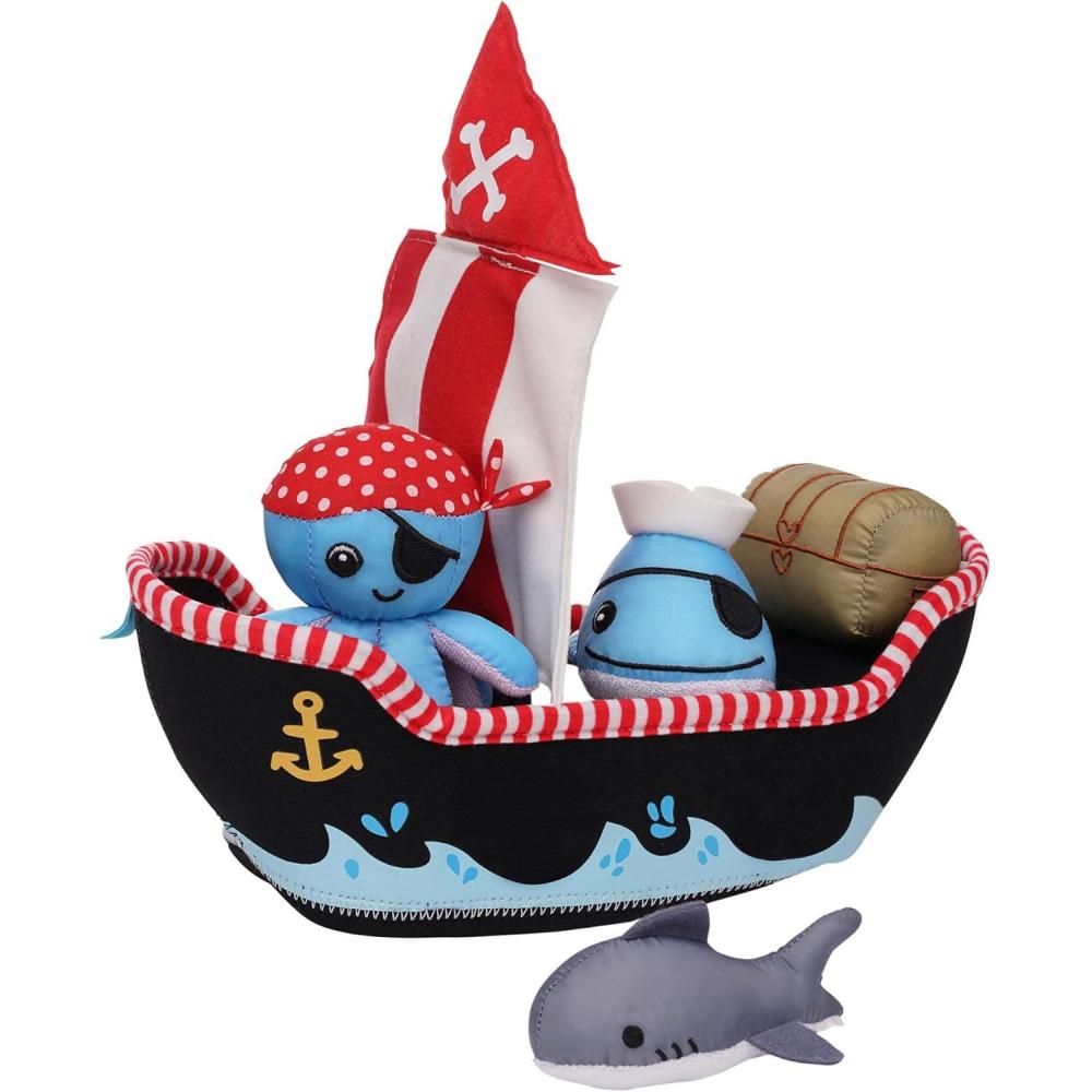 imageManhattan Toy Noprne Pirate Ship 5 pices Flottant Spill n Fill Jouet de Bain avec ponges  schage Rapide et Jouet SquirtBateau pirate