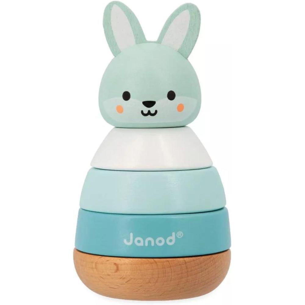 imageJanod Empilable Lapin en Bois FSC 4 Pices Empiler Jouet dveil et Premier Age Dveloppe la Motricit Fine Partenariat WWF Ds 12 Mois J08653