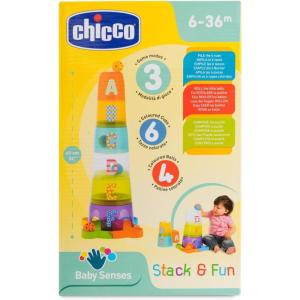 Chicco Jeu de gobelets empilables, Jeu de Formes et d&rsquo;assemblage, Jeu pour bébé(Jeu de Tour Empilable)