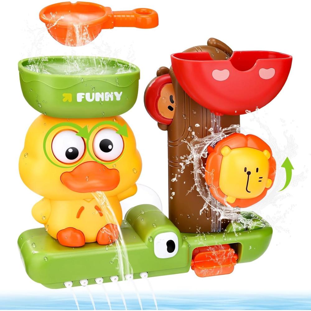 image:imageJouet Bain Bb Jouets de Bain pour Bebe 1 2 3 Ans Jouet de Bain Cascade Interactif Caneton et Lion Jouet de Bain avec cuillre  Eau Cadeaux pour Garons Filles