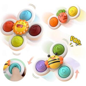 3Pcs Jouet Ventouse Bebe,Jouets De Bain pour Bebe avec Ventouse Dessin Animé Jouets De Douche Bébé Jouets Sensoriels Cadeaux d&rsquo;anniversaire pour Garçons Et Filles