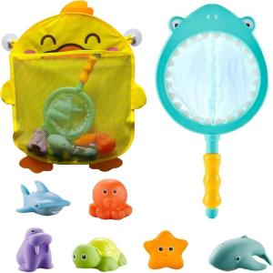 8 Pièces Jouet de Bain Bébé, Moxiewell Jeux de Bain avec Filet de Pêche et Sacs de Rangement, Animaux Jouets Flottants, Jouet de Piscine, Filet Jouet Bain Bébé pour Bébés Enfant 1 2 3 4 5 Ans (A)(B)